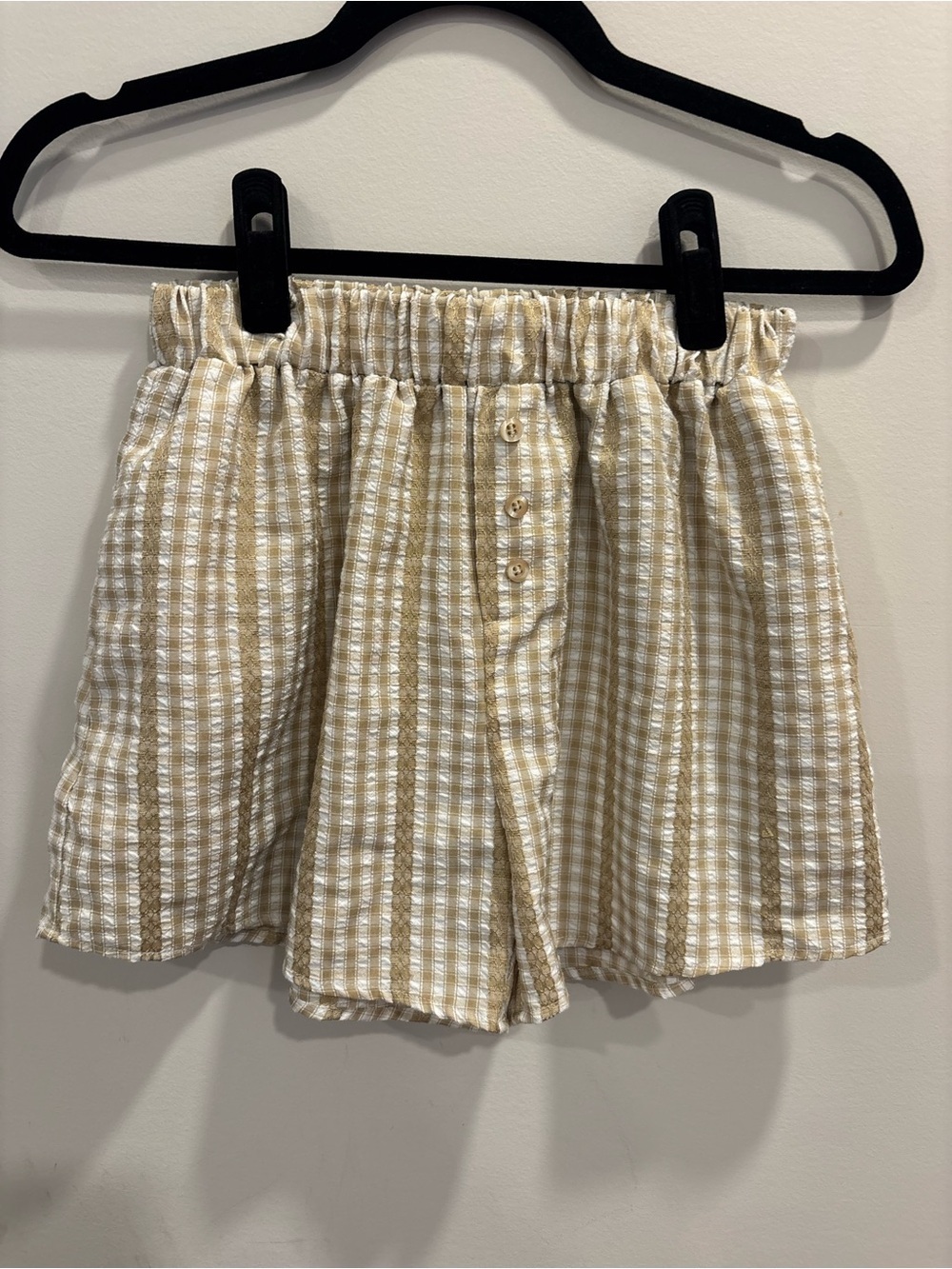33 Coastal Plaid Elastic Waist Skirt - Beige & White